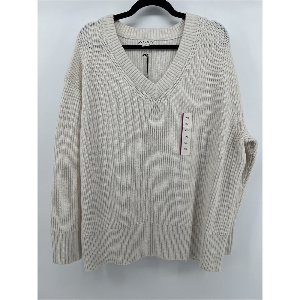 Ava & Viv 1X Cream Shaker Stitch Granola Girl Autumn Chic Sweater Minimalist NWT